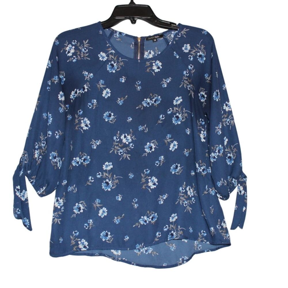 Papermoon Larie‎ Tie-Sleeve Blue Floral Blouse Women's XS